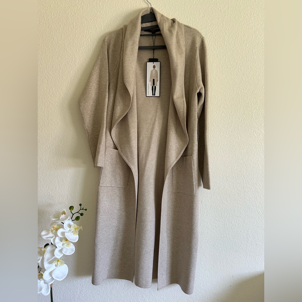 Women's Long Open-Front Cowl Cardigan Sweater - Beige